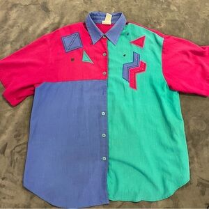 Vintage Koret hot pink and blue Casual Button Down Shirt